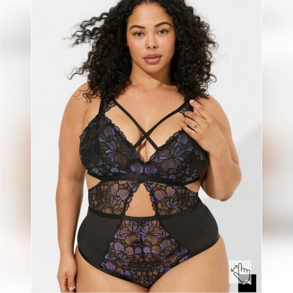 Torrid Black Moody Butterflies Cutout Strappy Lace Sheer Lingerie Bodysuit Teddy - Picture 1 of 15